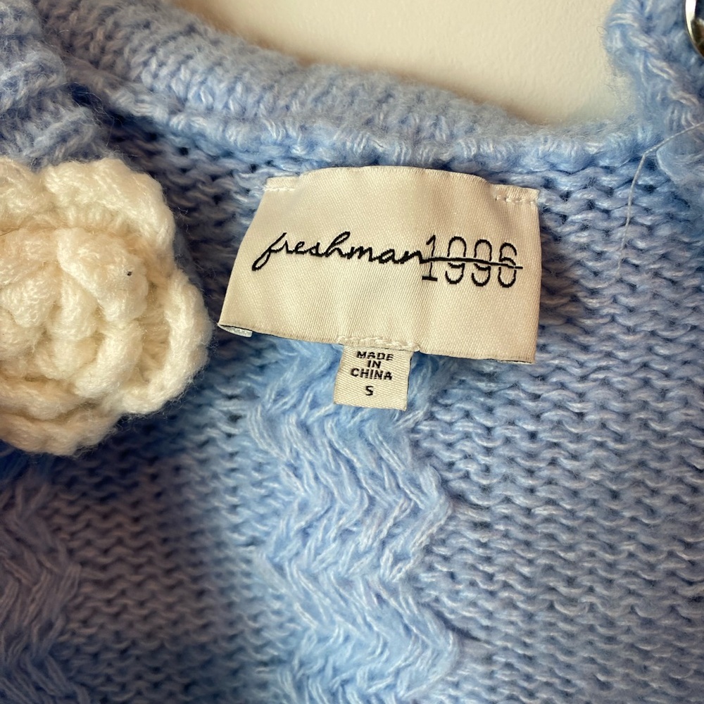 Sky Blue Cardigan with Ivory Floral Button Accents Cottagecore Boho Peasant - Picture 5 of 9